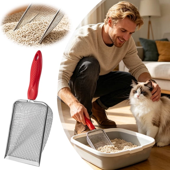 Gytml Stainless Steel Mesh Cat Litter Scoop With Non- Handle Fine Mesh Fast Sifting Cat Litter Shovel Durable Metal Poop Sifter Scooper For Daily Cat Box Cleaning(Silver-10.43")