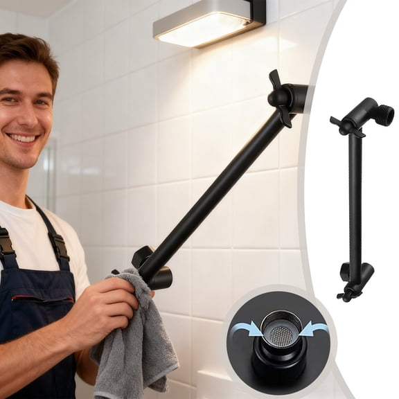 Gytml Stainless Steel Shower Extension Arm Dual Rotatable Adjustable Shower Head Extender, Universal Standard Thread Shower Arm Extension For Bathroom Shower Fixture Upgrade(Black-12.2")