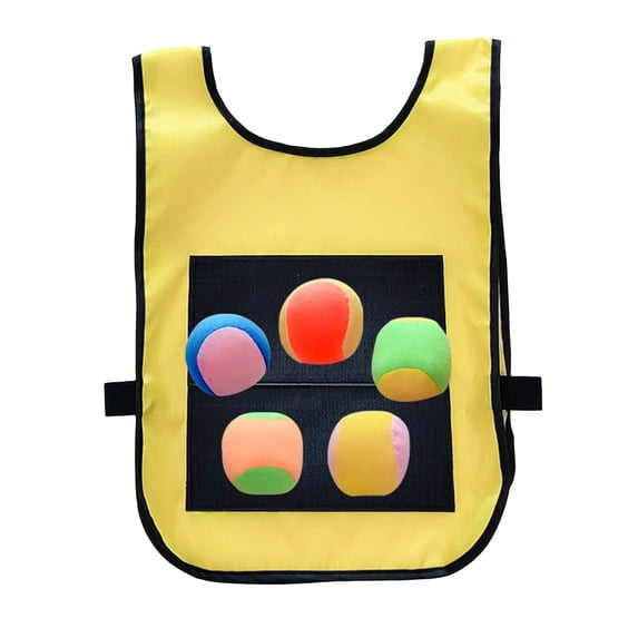 Gytml Sticky Ball Vest Game Kit, Interactive Catch Vest With 5 Soft Balls, Outdoor Toss And Catch Set For Family Fun Group Activities Yellow-51X37cm