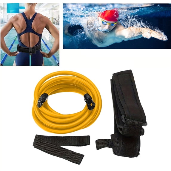 Gytml Swim Training Resistance Belt, Portable Pool Swim Tether With Elastic Cord, Adjustable Stationary Swimming Resistance Band For Adult Swim Training(Yellow-400Cm)