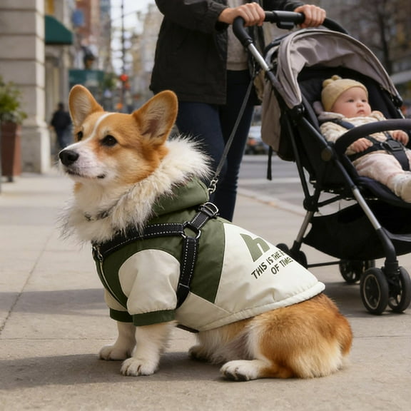 Gytml Thermal Dog Coat, Dog Hoodie With Harness Built In For Small Medium Large Dogs, Zipper Design Waterproof Adjustable Dogs Jackets For Cold Weather Hiking Army Green-M