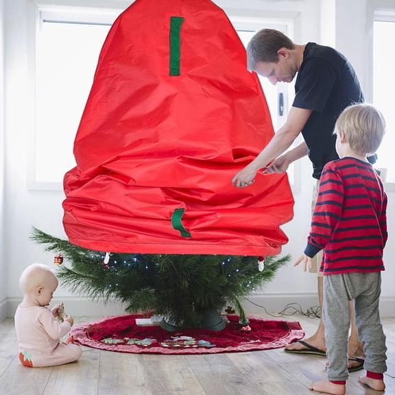 Gytml Upright Christmas Tree Storage Cover, Waterproof Dustproof Tear-Resistant Adjustable Christmas Tree Storage Bag For Assembled Tree With Ornaments Red-D