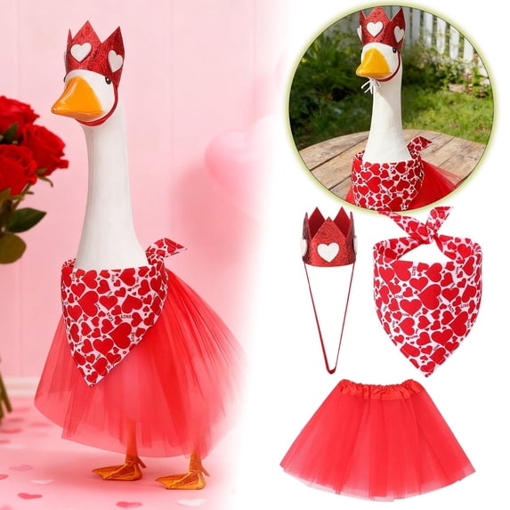 Gytml Valentine'S Day Porch Goose Outfit Red Heart Festive Holiday Goose Costume For Yard Lawn Outdoor Garden Patio Geese Statue Dresses Holiday Decor Red1-42cm