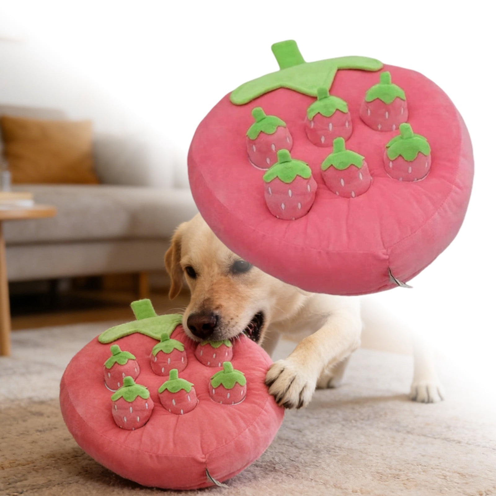 Gytml Vegetable Plush Dog Chew Mat, Interactive Food Dispensing Toy With Pull-Out Design, Durable Foraging Puzzle Mat For Dogs Mental Stimulation & Bonding(Pink-41X37X5cm)