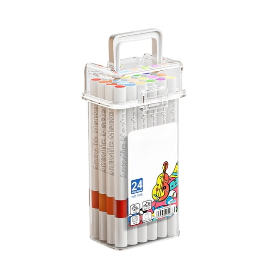 Gytml Washable Acrylic Paint Marker Set Multi Surface Paint Pens With Handle Clear Case Portable Smooth Tip Art Craft Markers For Wood Fabric Diy Art Project(24 Color-100ml)