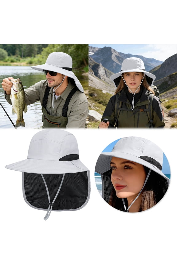 Wide Brim Fishing Hat Neck Flap Adjustable Quick Dry Breathable Mesh Sun Hat Lightweight Uv Protection Boonie Bucket Hat For Men Women Hiking Camping Outdoor Work(Gy1-3.94 Inch)
