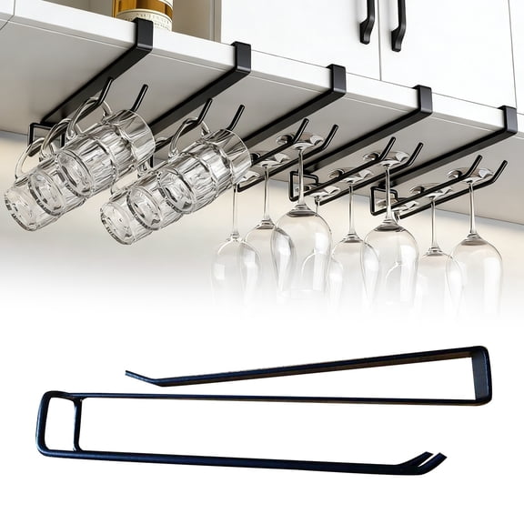 Gytml Glass Rack, No-Drill Upside-Down Metal Goblet Holder, Pantry Kitchen Organizers And Storage For Cup Accessories, Water Bottle Holder Rack Black-23cm