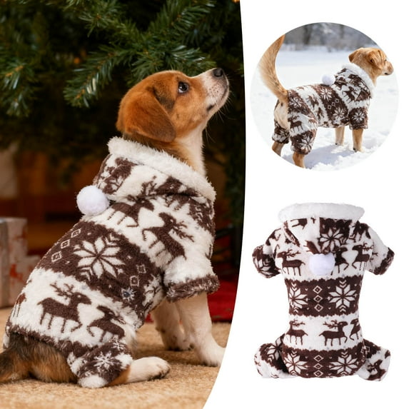 Gytml Winter Dog Sweatshirt, Coral Hooded Pajamas For Small Dogs, Warm & Soft Four-Legged Comfortable Pet Garment For Daily Wear, Outdoor Activities(2Xl) Coffee-XXL