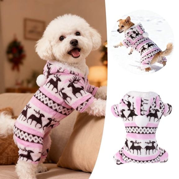 Gytml Winter Dog Sweatshirt, Coral Fleece Hooded Pajamas For Small Dogs, Warm & Soft Four-Legged Comfortable Pet Garment For Daily Wear, Outdoor Activities (Xl) Pink-XL