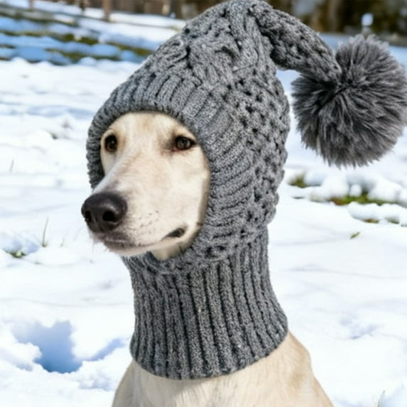 Gytml Winter Knitted Dog Hat, Cute And Fashionable Knitted Hat With Hairball Cold Weather Neck And Ear Warmer For Small Medium Large Dogs Grey3-30x34cm