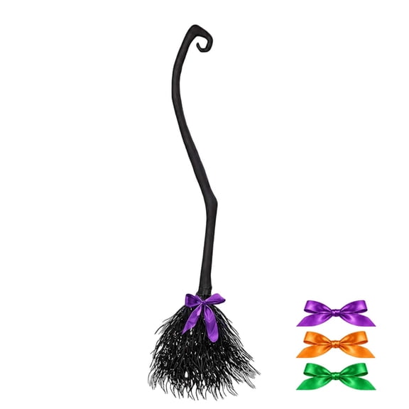 Gytml Witch Broom, Halloween Accessories With Colorful Ribbons, Halloween Party Props For Party(Black-43.3 In)