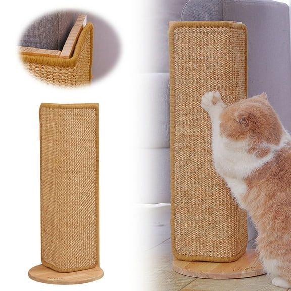 Gytml Wooden Couch Corner Cat Scratcher With Sisal Scratching Mat, Tall No Drilling Wall Sofa Couch Corner Cat Sisal Scratcher With Sturdy Base, Cat Scratch Furniture Protector Yellow-52x23cm