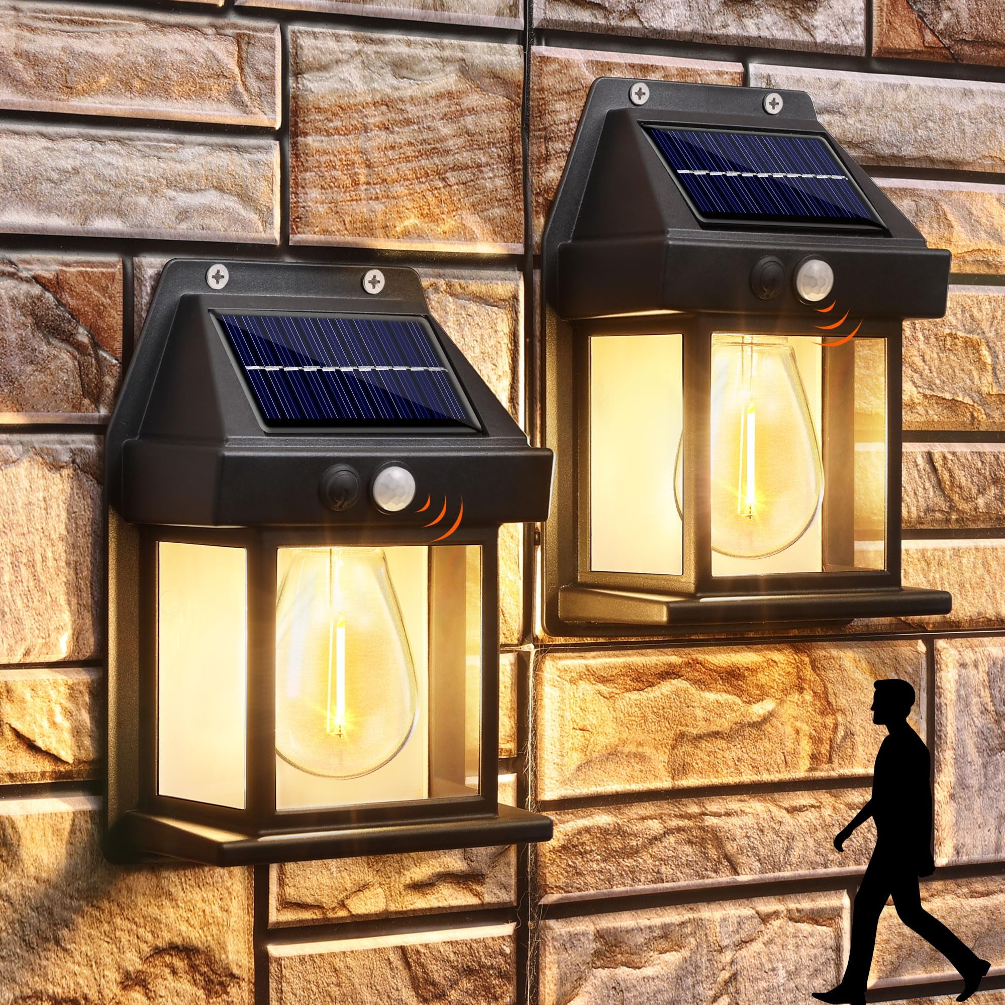 Gytobytle 2 PACK Solar Wall Lights Outdoor, Dusk to Dawn Porch Lights Fixture, Solar Wall Lantern with 3 Modes \u0026 Motion Sensor