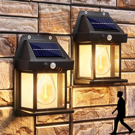 Gytobytle 2 PACK Solar Wall Lights Outdoor, Dusk to Dawn Porch Lights Fixture, Solar Wall Lantern with 3 Modes & Motion Sensor