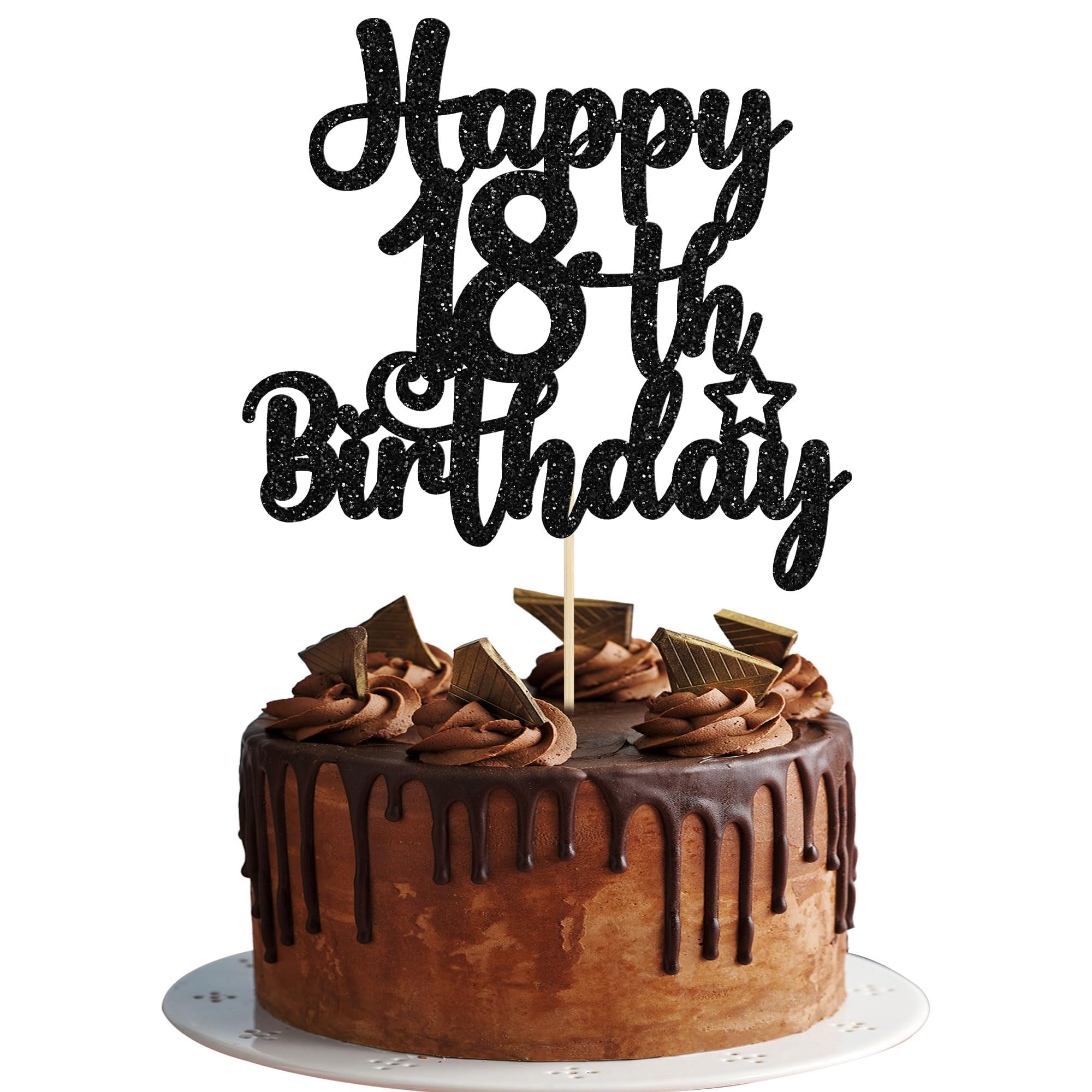 Rsstarxi Tortenaufsatz Happy 18th Birthday - Schwarzer Glitzer '18 & Fabulous', Cake Topper