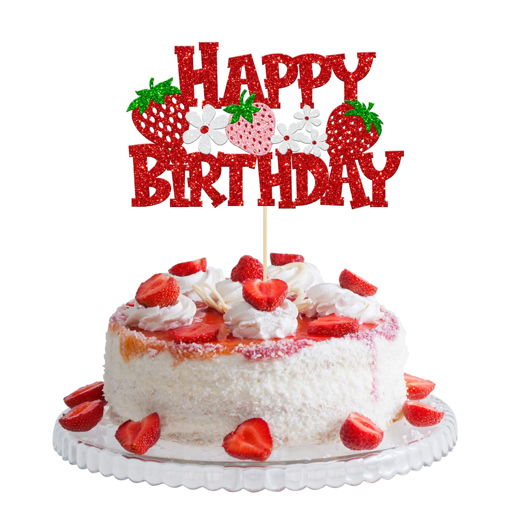 Happy Birthday Kuchenaufsatz Dschungel – Grüne Glitzer-Blätter, 15x21 Cm, Aus Papier, Für Themenpartys