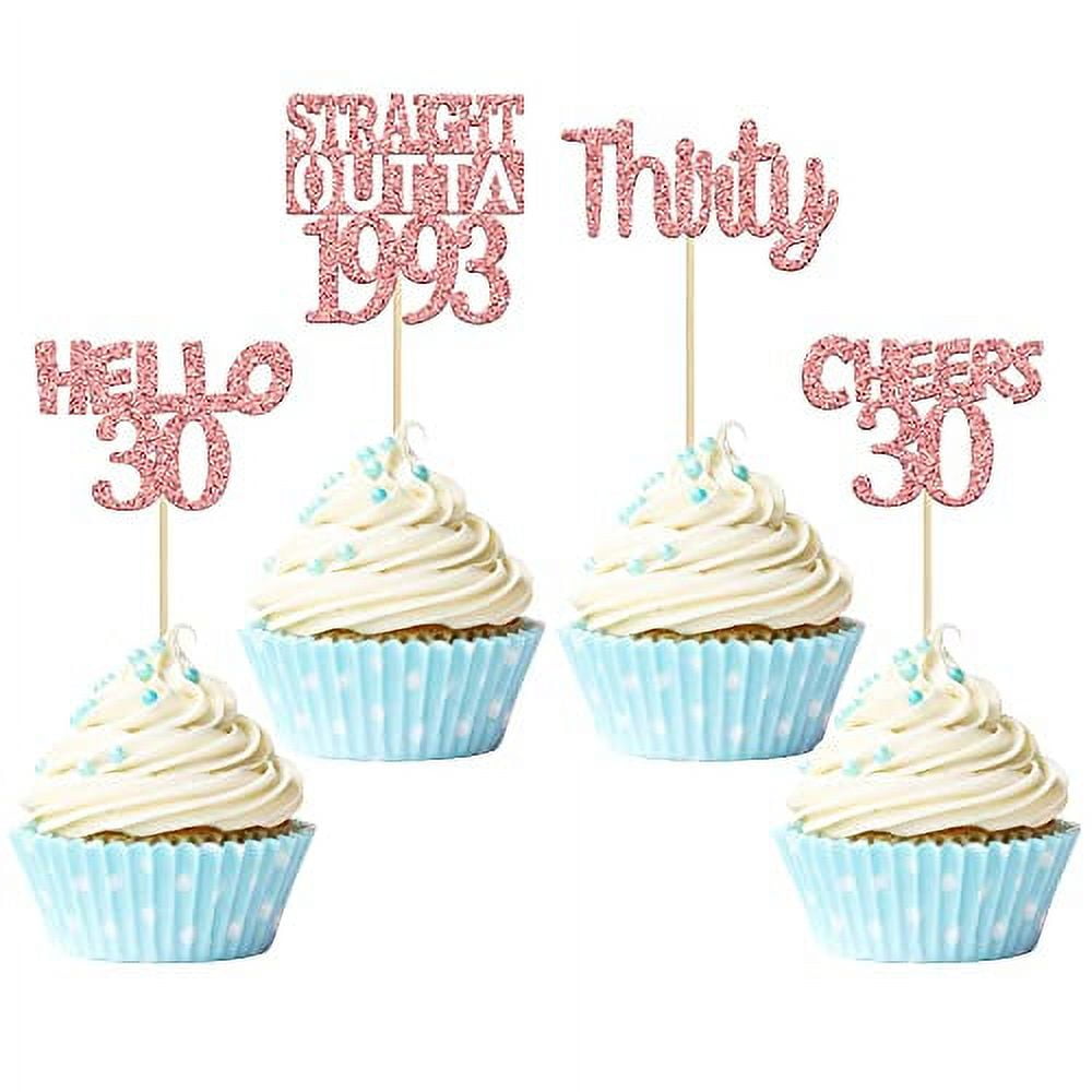 Gyufise 24 Pack 30th Birthday Cupcake Toppers Rose Gold Glitter Thirty Straight Outta 1992 Hello 30 Cupcake Picks Cheers to 30 Years Birthday Anniversary Cake Decorations Supplies