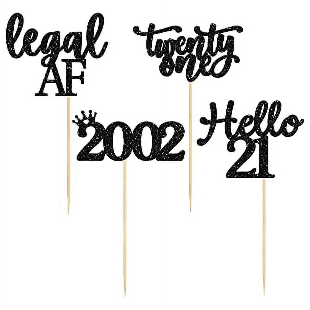 Gyufise 24 Pack Black Glitter 21st Birthday Cupcake Toppers Hello 21 ...