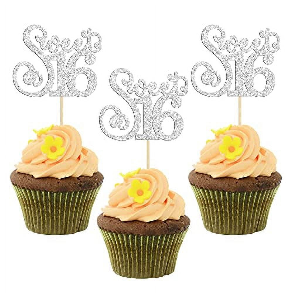 Gyufise 24 Pack Happy Sweet 16 Cupcake Toppers Glitter Sixteen 16th