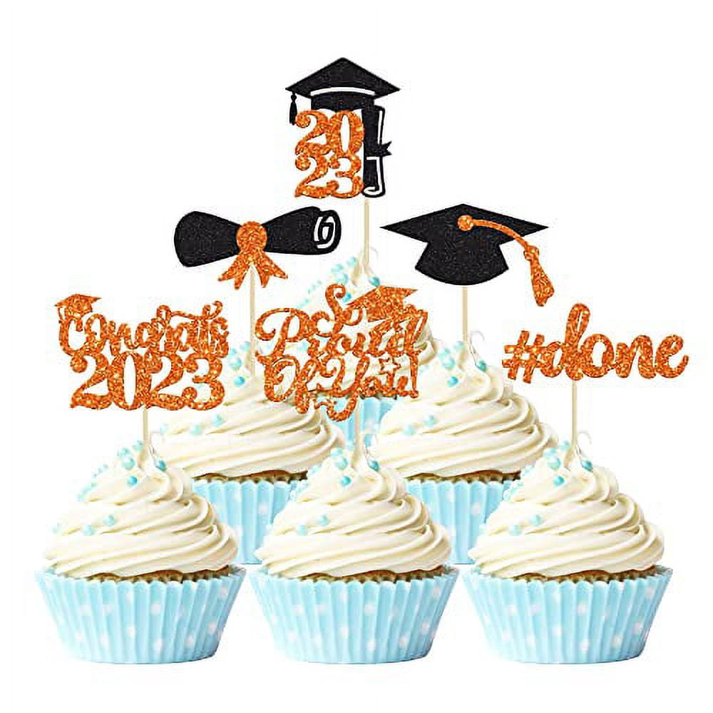 24 Stück Cupcake Toppers 'Class Of 2023' – Glitzer Congrats Dekoration Für Abschlusskuchen