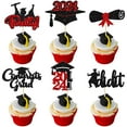 Gyufise 24Pcs 2024 Graduation Cupcake Toppers Red Glitter Class of 2024