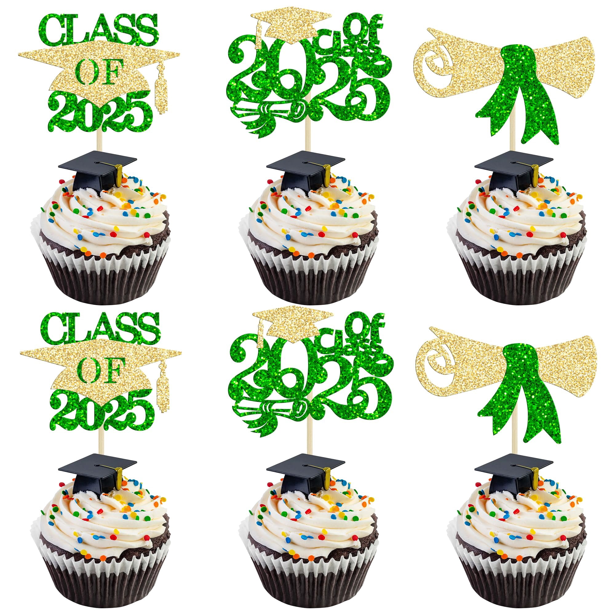 Gyufise 24Pcs 2025 Graduation SSF20 Cupcake Toppers Glitter Diploma ...