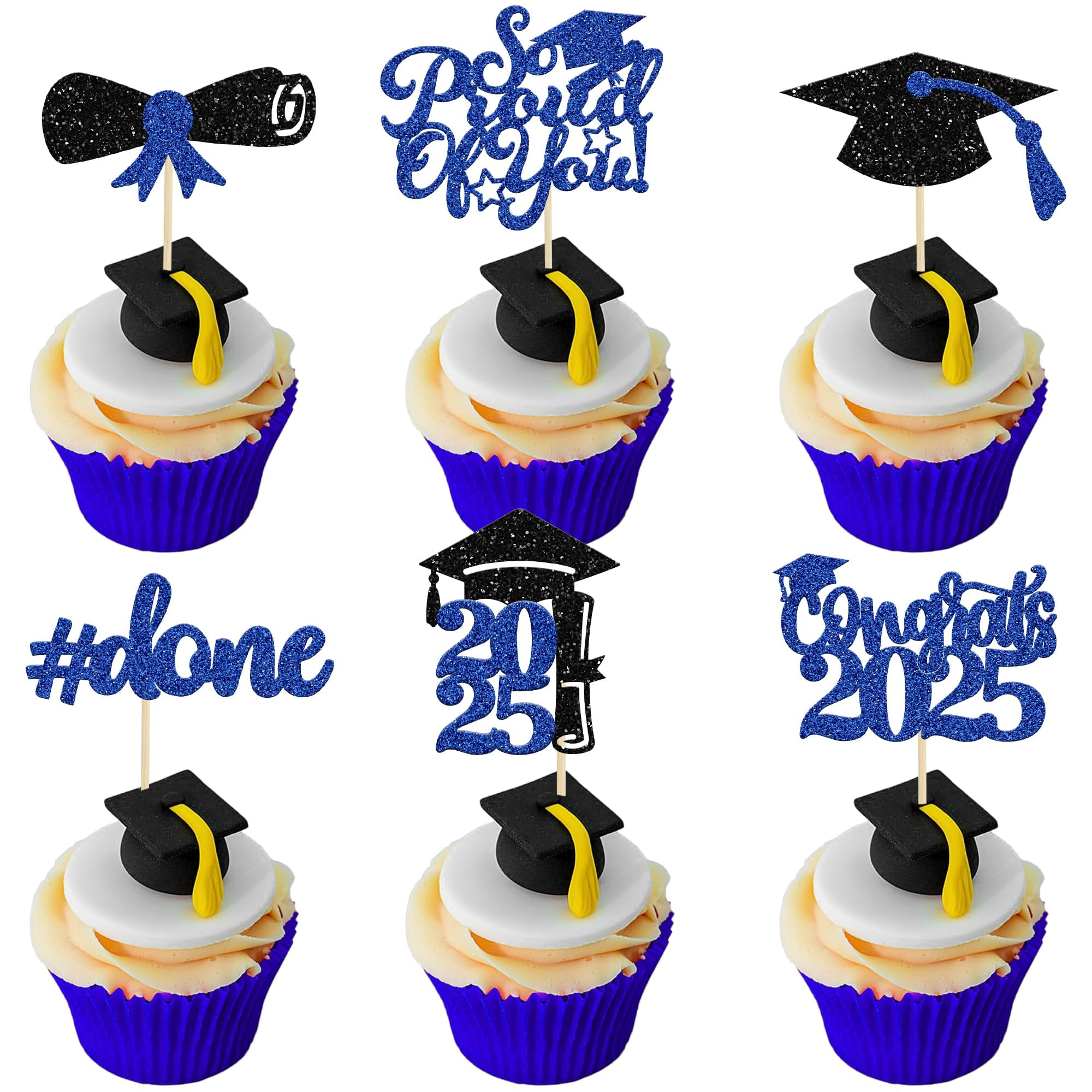 Gyufise 24Pcs 2025 PresNok Graduation Done Cupcake Toppers Blue ...