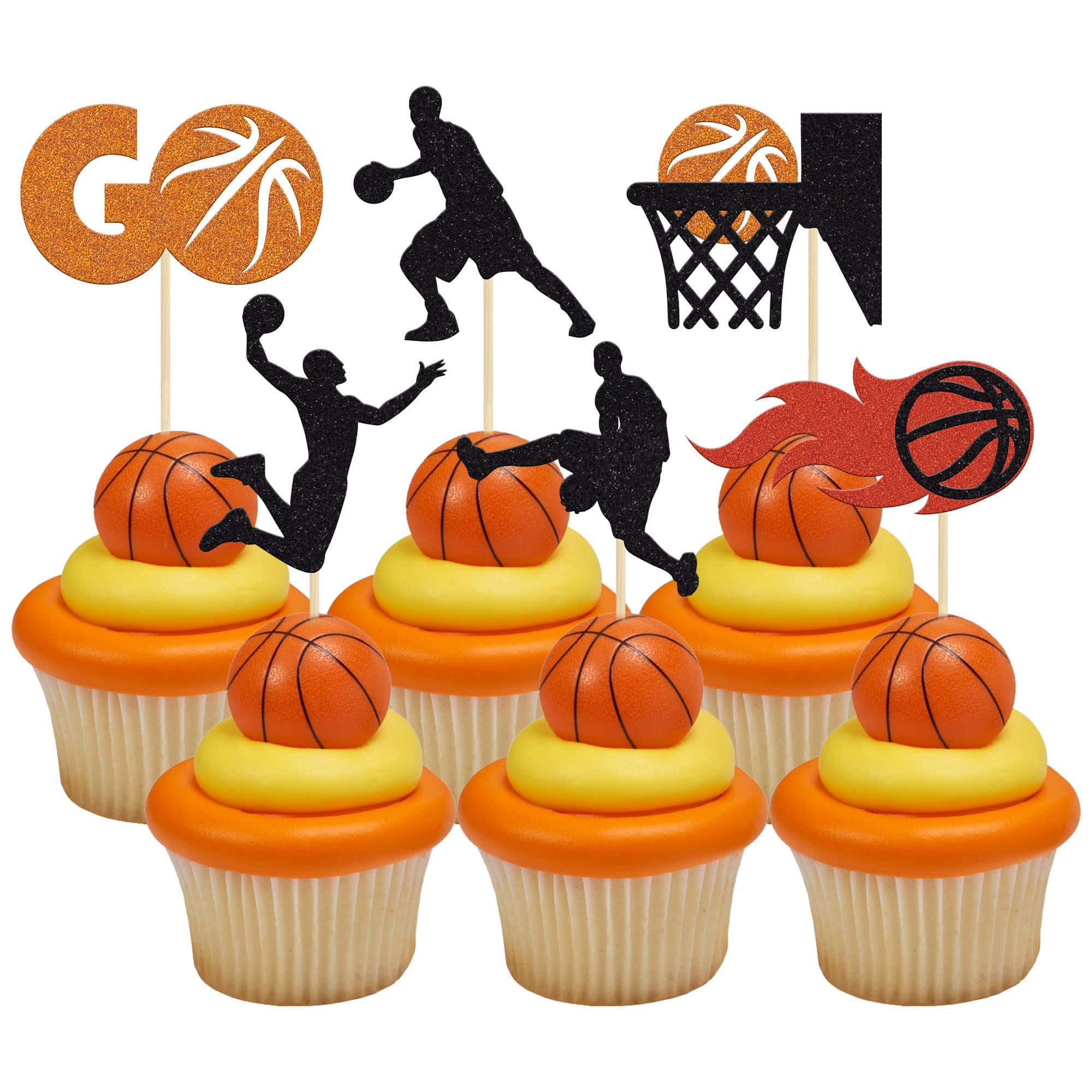 Gyufise 24Pcs Basketball Cupcake Toppers Basketball Theme Sports Ball