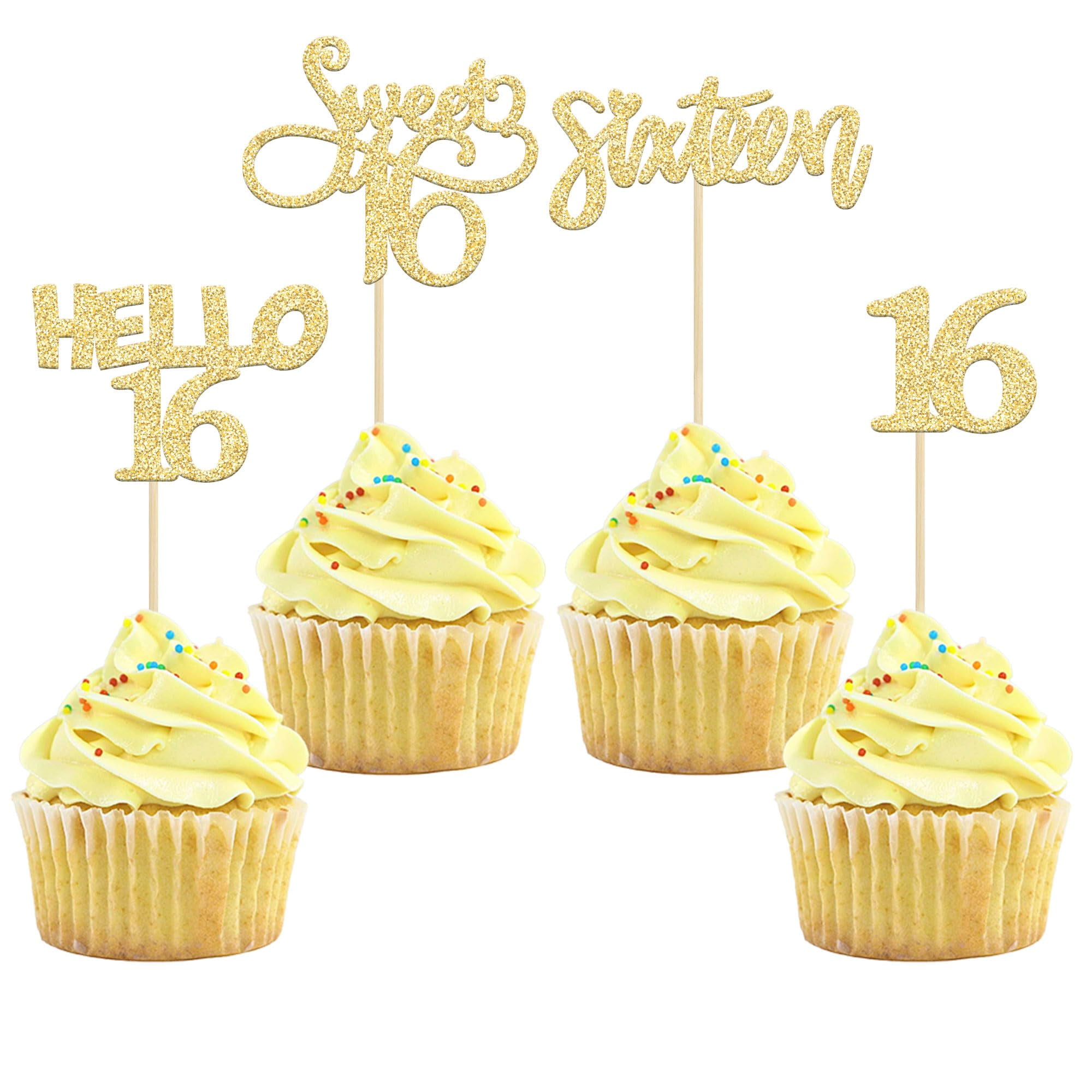 Gold Glitzer Zahlen "16" – 12 Stück, 10 Cm Hoch, Für 16. Geburtstag & Jubiläums-Deko