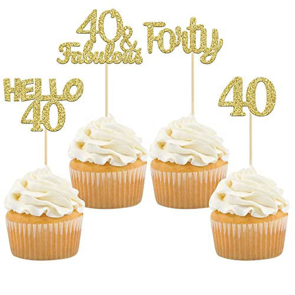 Gyufise 24Pcs Gold Glitter 40th Birthday Cupcake Toppers Hello 40 Forty ...