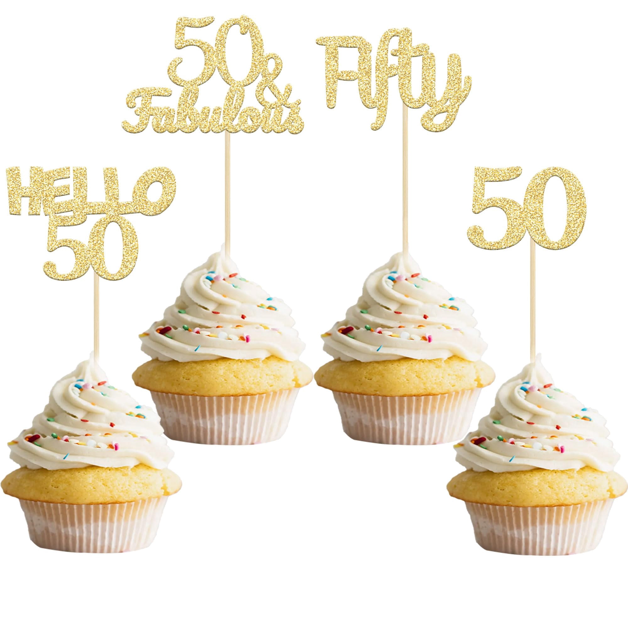 MYAMPED 49+1 Cake Topper - Glitter Black & Gold 50th Birthday Decor, Cardboard Topper For 50th Party Or Anniversary