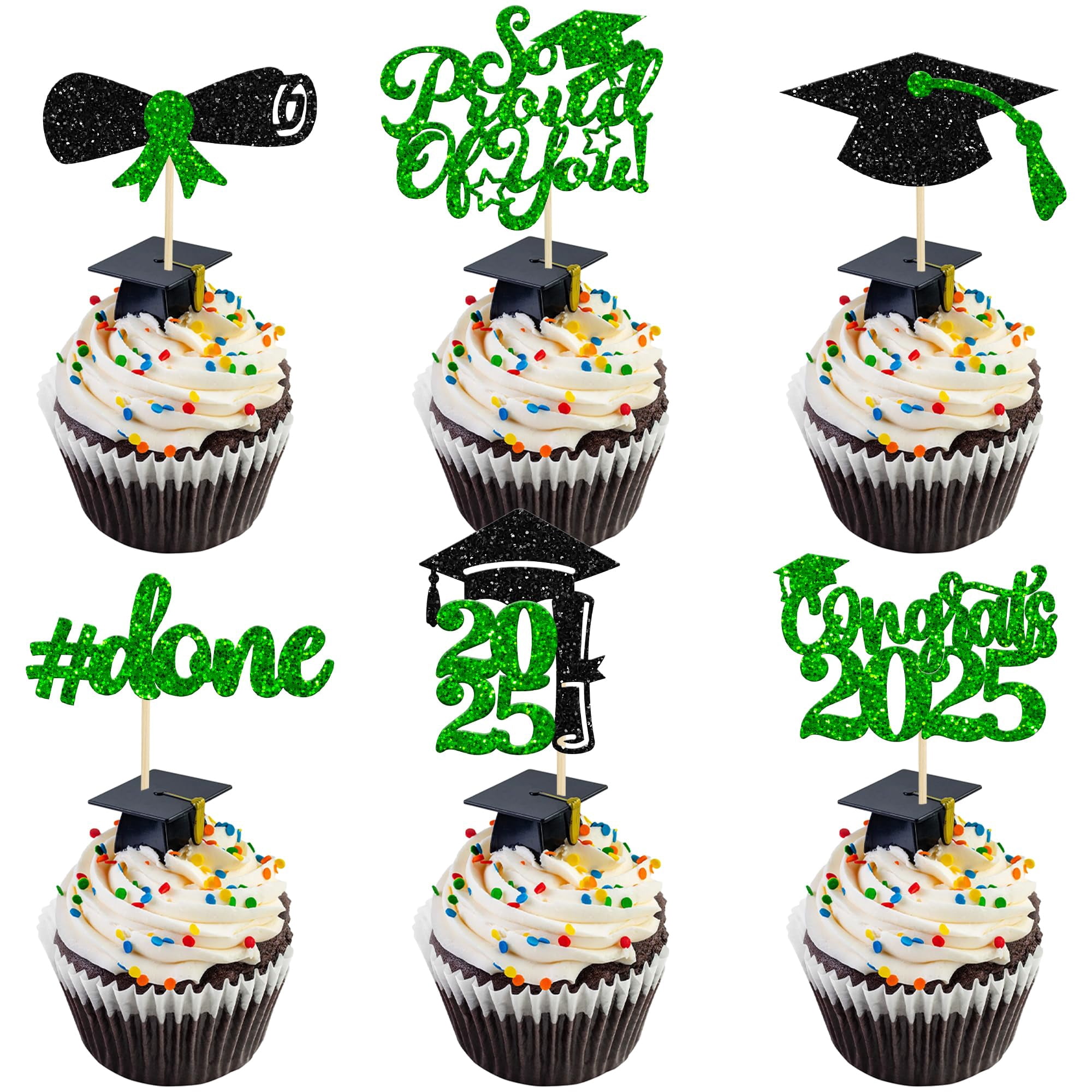 Gyufise 24Pcs Graduation Cupcake SSF20 Toppers 2025 Glitter Class of ...