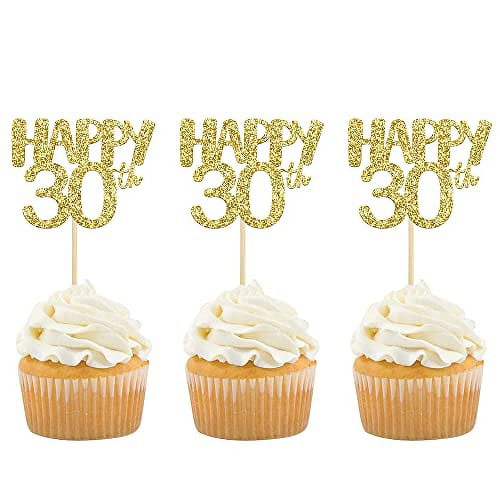 Happy 30th Birthday Cake Topper - Black & Gold Glitter, Ready-to-Use Decor For Cakes & Desserts