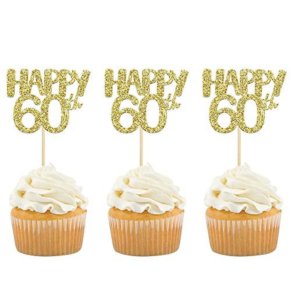 Gyufise 24Pcs Happy 60th Cupcake Toppers Glitter Number 60 Cupcake Pick
