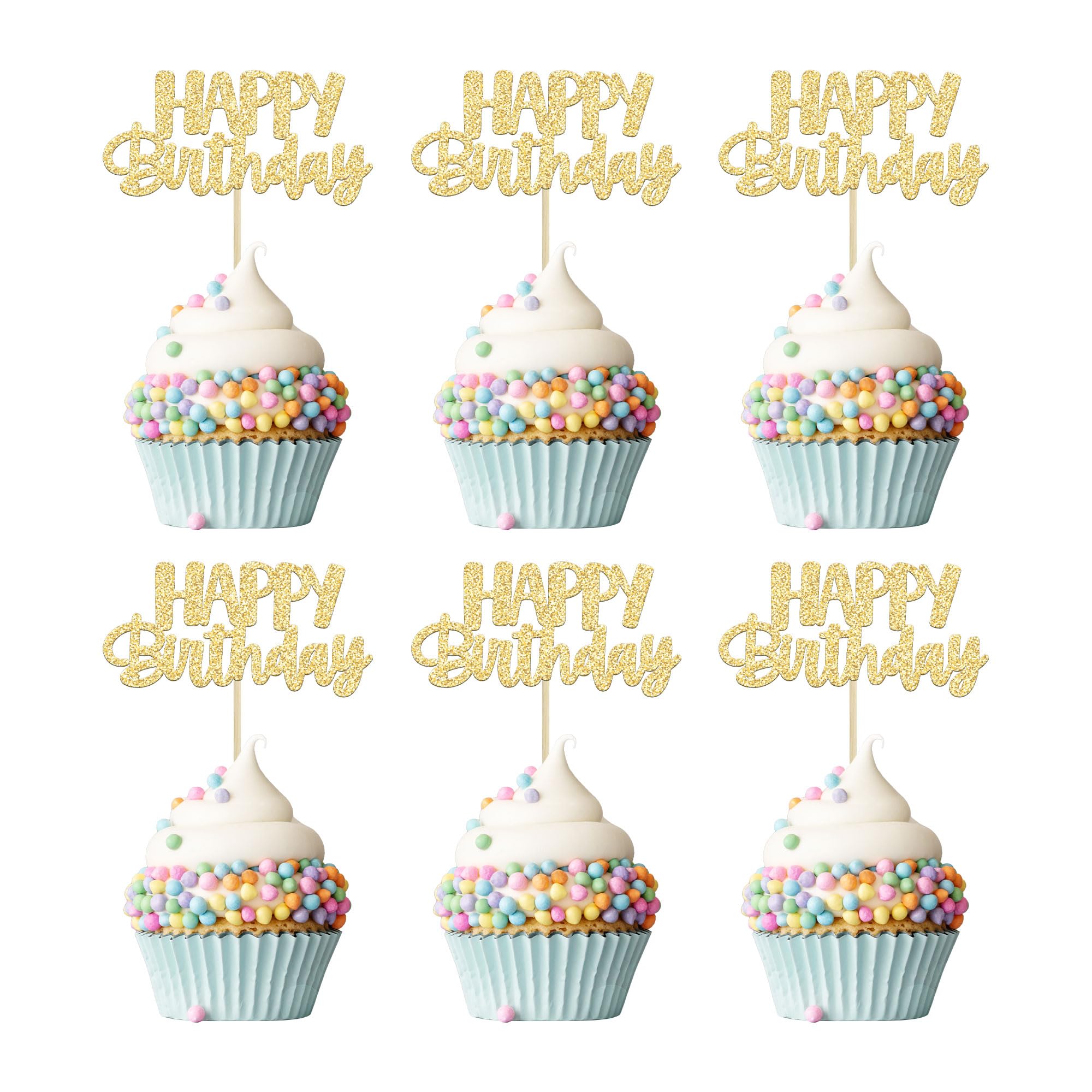 Gyufise 24 Decorazioni Glitterate Per Cupcake – Topper Oro Per Torte Di Anniversario, Feste E Matrimoni