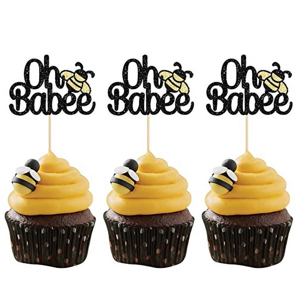 Gyufise 24Pcs Oh Babee Cupcake Toppers Black Glitter Bumble Bee Cupcake ...
