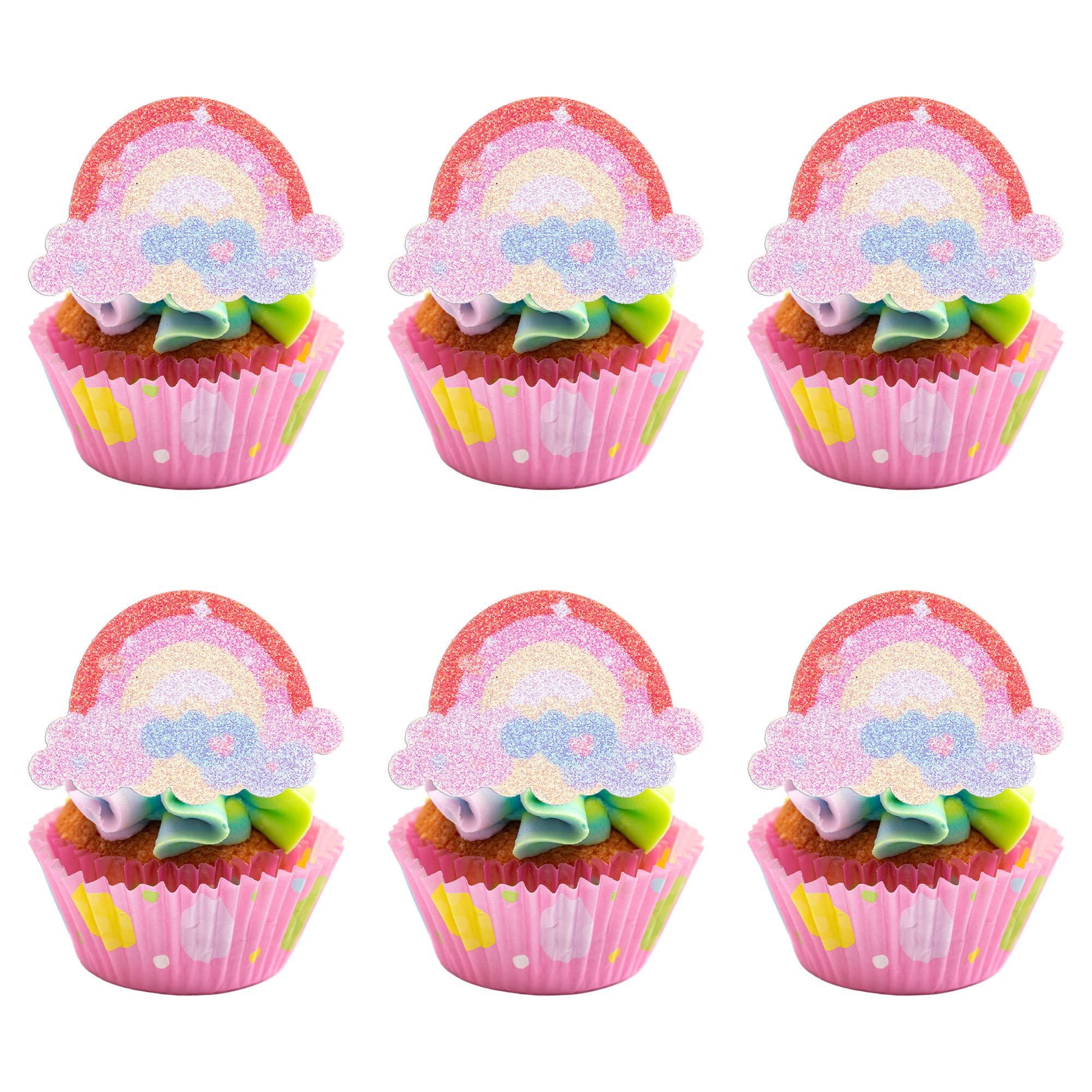 Gyufise 36 Stück Feen-Cupcake-Topper – Rosa Glitzer Blumen & Engel Für Kuchen-Deko Bei Hochzeit, Babyparty & Geburtstag