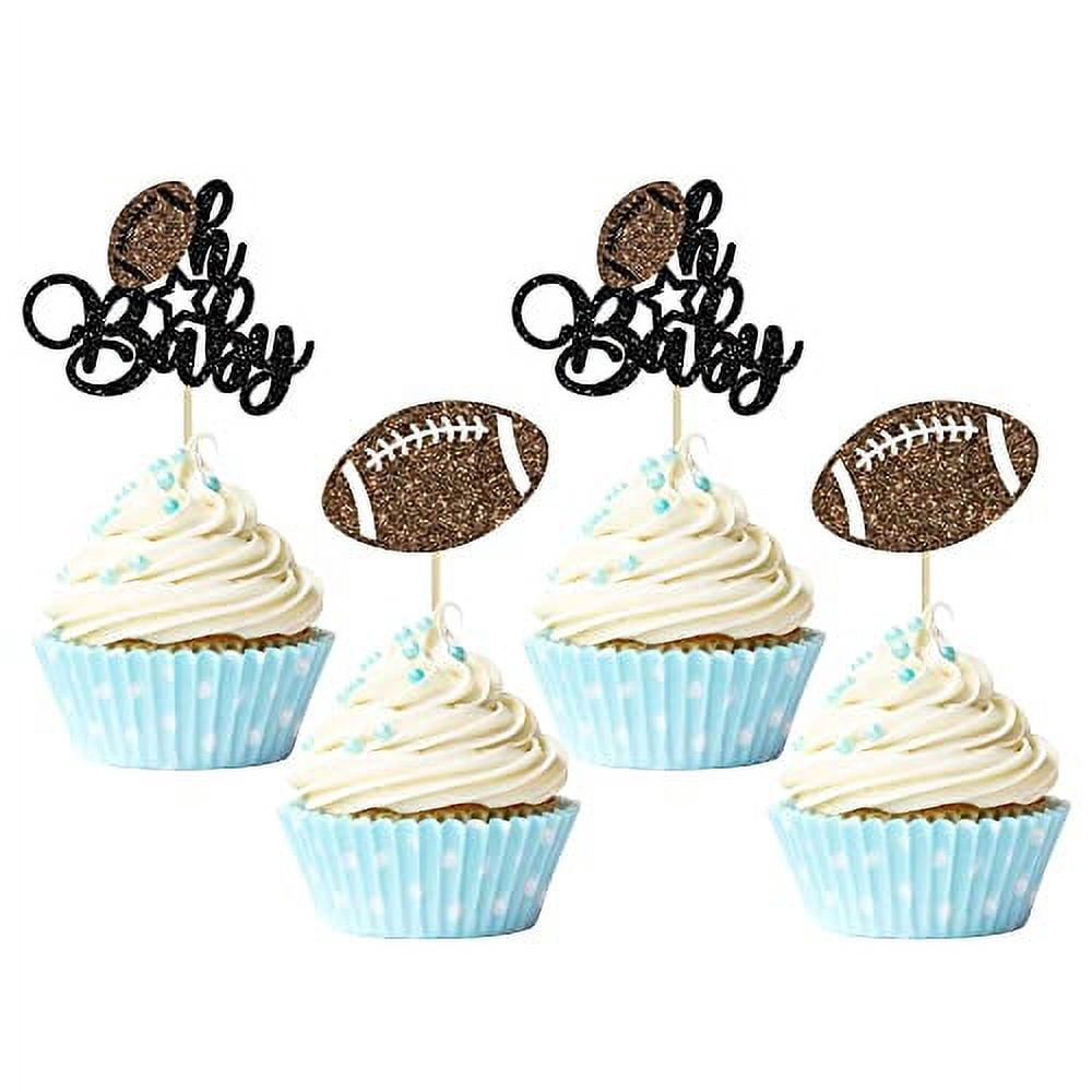 Gyufise 24Pcs Rugby Ball Oh Baby Cupcake Toppers Glitter American