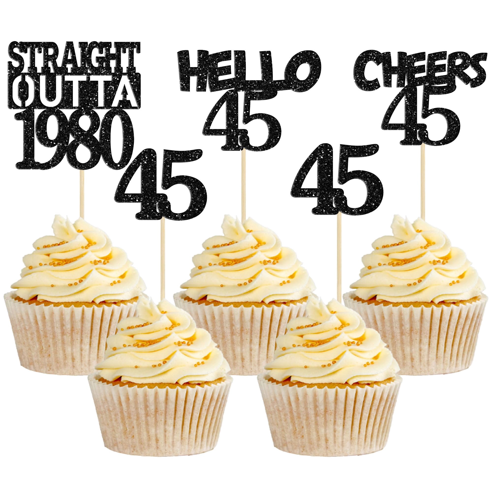 24 Stück 80. Geburtstag Cupcake-Topper – 'Straight Outta 1943', Glitzernd, Für Kuchen & Party
