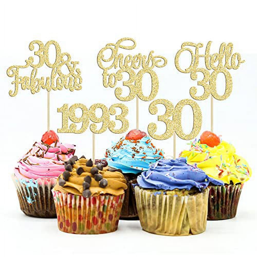 Gyufise 30Pcs 90th Birthday Cupcake Toppers 90 Fabulous Cupcake Picks Cheers to 90 1933 Cake Decorations for Happy 90th Birthday Wedding Anniversary Party Decoration Supplies Gold