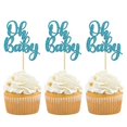 Gyufise 36 Pack Blue .. Glitter Oh Baby Cake .. Cupcake Toppers Picks