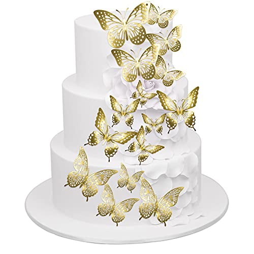 Gyufise 36 Pack Gold Glitter 3D Butterfly Cupcake Toppers Hollow Butterfly  Cake Decorations for Birthday Wedding Fairy Party Butterfly Wall Sticker  Decal for Background Wall Decoration