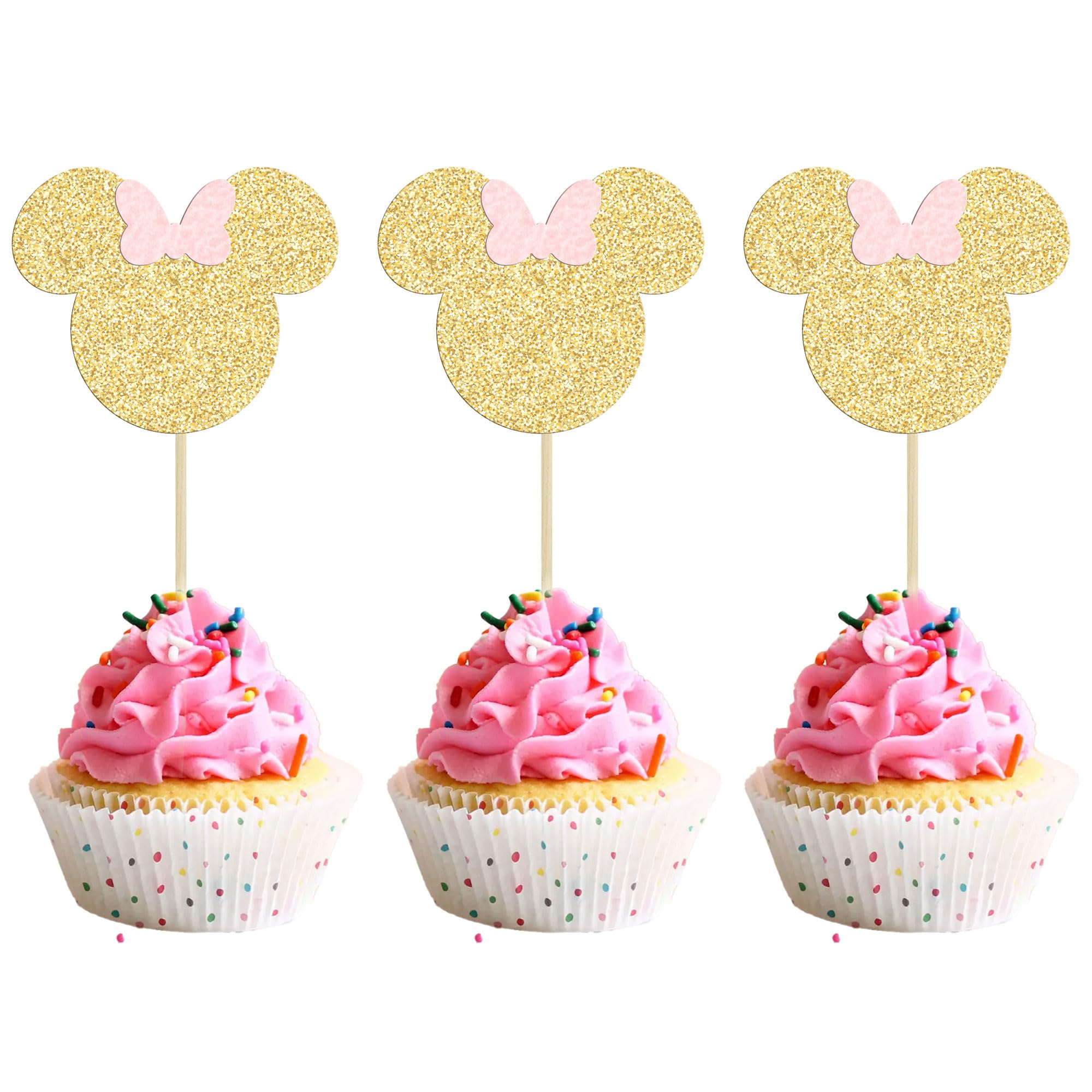Gyufise 24pcs Happy Birthday Cupcake Toppers - Rose Red Double Layer Picks For Cake & Dessert Decor