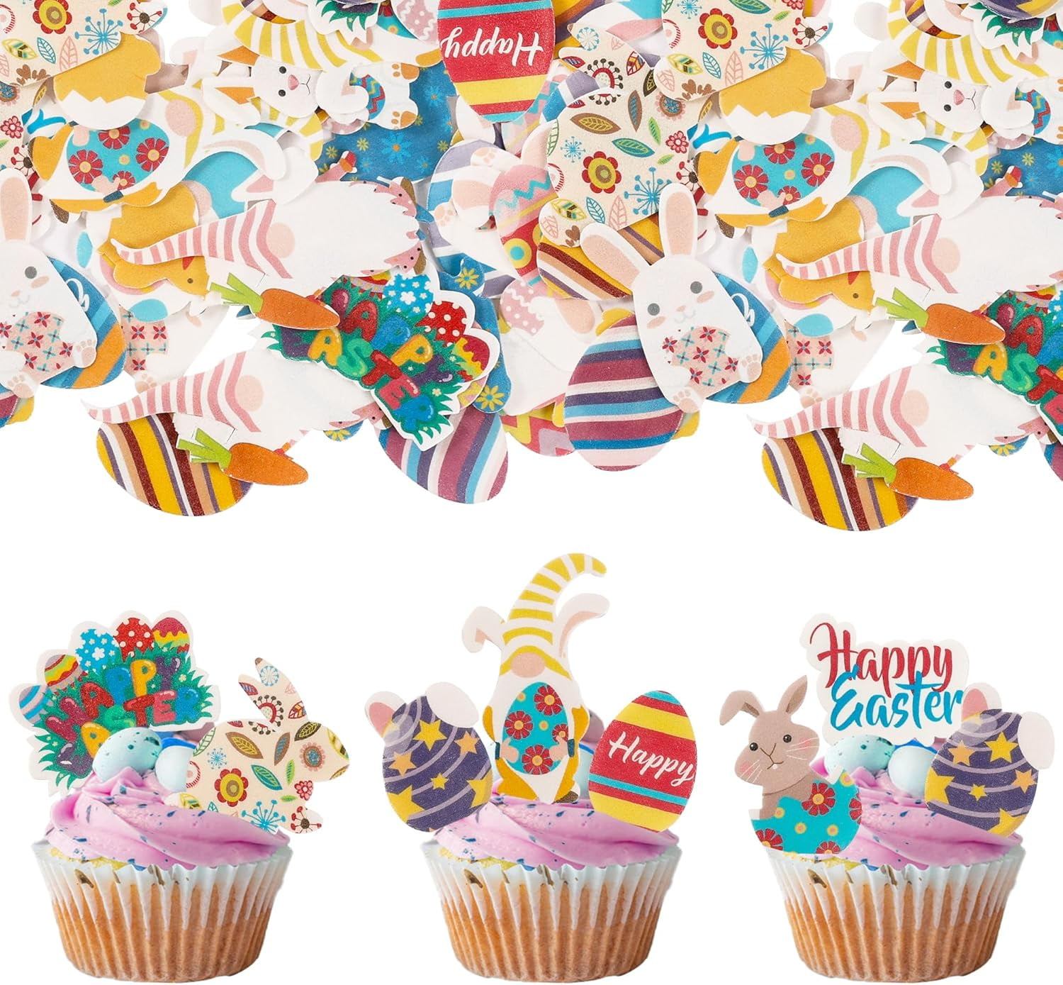 54Pcs Easter Cupcake Toppers - Glitter Bunny Decorations For Spring Parties & Baby Showers