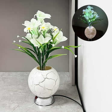 Gyugmhao 16" Artificial Flowers with Vase,110V Lily Decorative Flower Table Lamp,LED Desk Lamp Analog Lily Night Light with Vase for Date Party Home Decoration