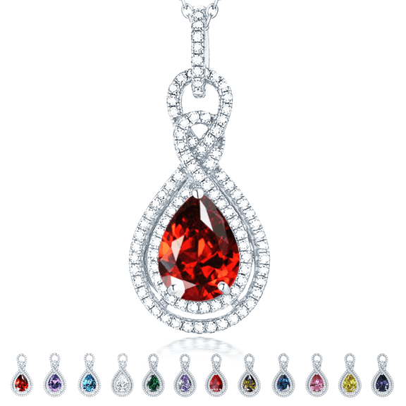 Gyugmhao Infinity Teardrop Pendant Necklace for Women 925 Sterling Silver Birthstone January Garnet Jewelry Birthday Gift for Women