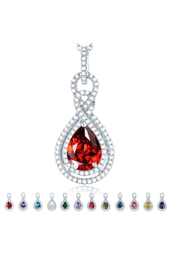 Infinity Teardrop Pendant Necklace for Women 925 Sterling Silver Birthstone January Garnet Jewelry Birthday Gift for Women