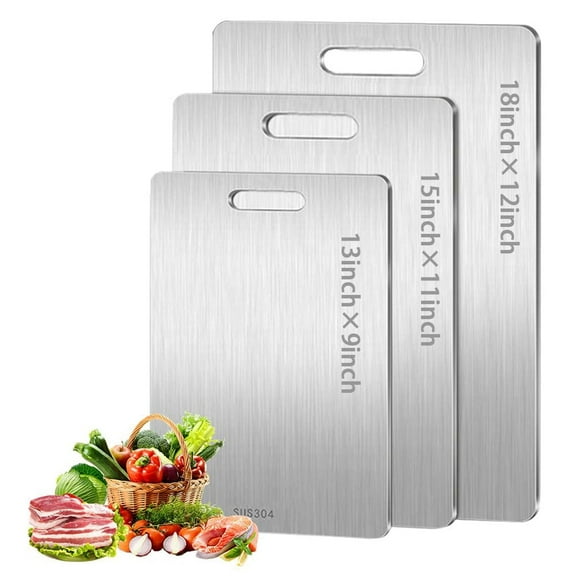 Gyugmhao Titanium Cutting Boards Set of 3,Stainless Steel Cutting Boards for Kitchen,Double-Sided Food Grade Cutting Board,Cutting Meat,Cheese,Vegetable,Fruit
