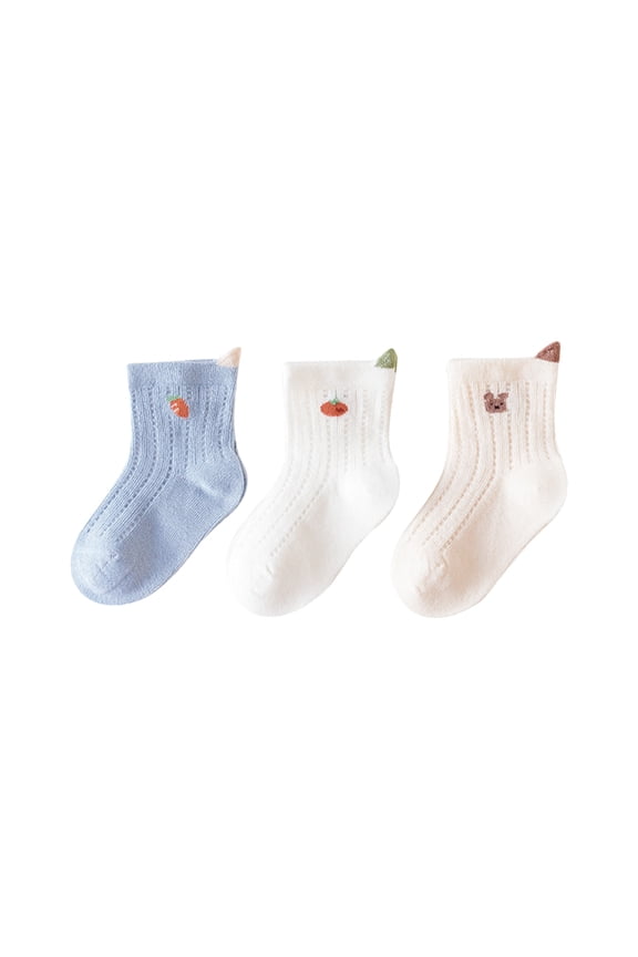 Gyujnb 3-Pack Cartoon Mesh Ankle Socks Breathable Cotton Socks with Carrot & Bear Prints for Baby Boys Girls