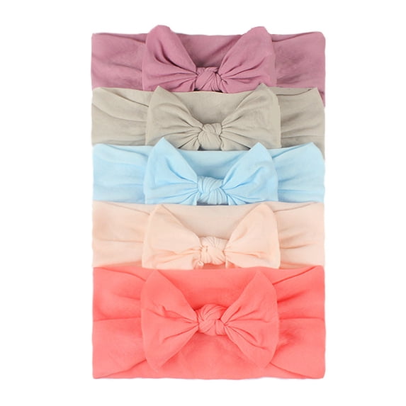 Gyujnb 5-Pack Baby Girl Bow Turban Headbands Soft Stretchy Fabric Hairbands for Daily Wear & Baby Photos